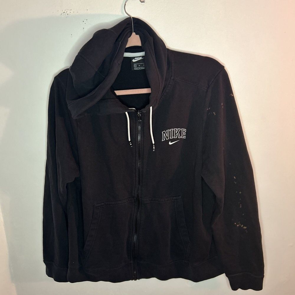 Nike Woman's Black Full Zip Hoodie SP190811NIG Pockets Sz XL-bleach stain